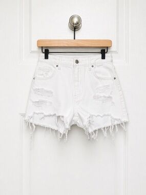 BAYKAN High-Rise White Ripped Denim Shorts for Women Sz 4-6